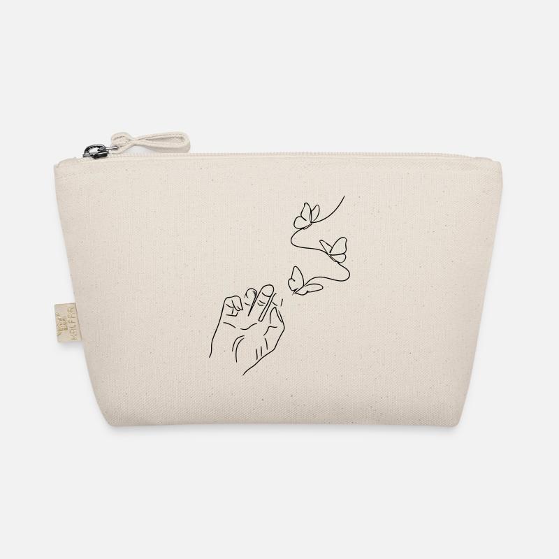 Schmetterling Hand Line Art - Minimalistisch - Bio-Täschchen - Natur