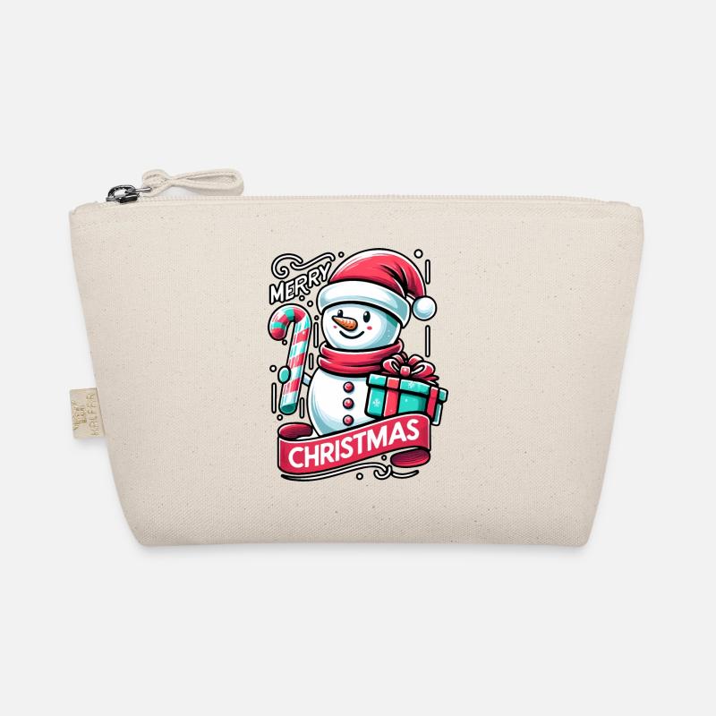 Schneemann Merry Christmas - Bio-Täschchen - Natur