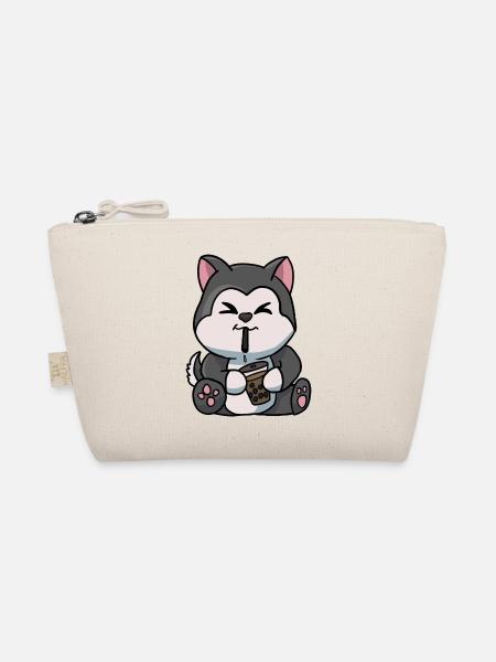 Anime Kawaii Bubble Tea Drinking Husky Hand Drawn - Organic Pouch - nature