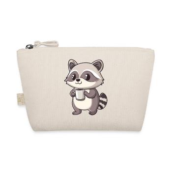 Cute Raccoon Holding Coffee Cup - Adorable design - Organic Pouch - nature - Front