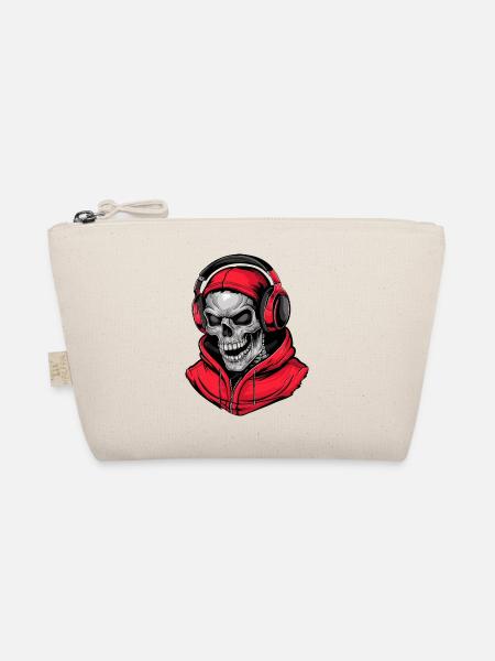 Totenkopf in Rot Kapuzenpullover mit Kopfhörern - Bio-Täschchen - Natur - Vorne