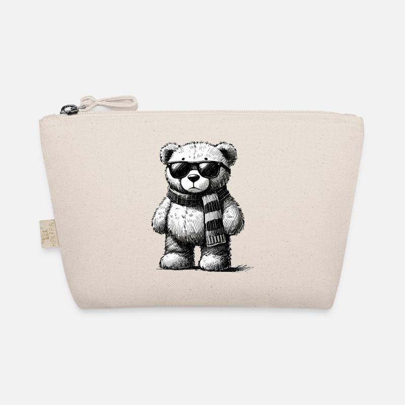 Cooler Teddybär – Vintage Zeichnung - Bio-Täschchen - Natur