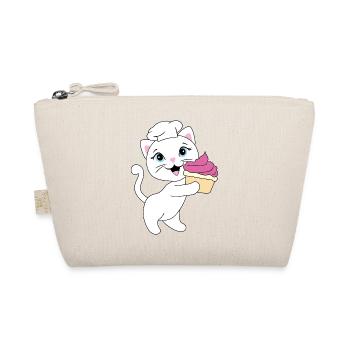 Mignon chat blanc porte un cupcake - Trousse biologique - nature - Devant
