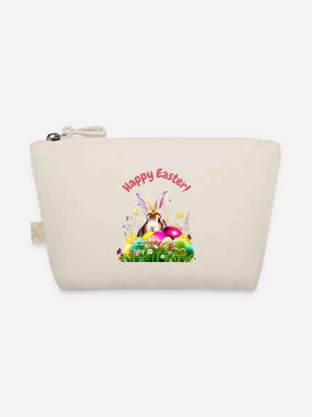 Cute Easter bunny with colorful eggs - Organic Pouch - nature - Front