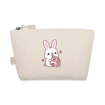 Cute White Bunny Loves Drinking Strawberry Milk - Organic Pouch - nature - Front
