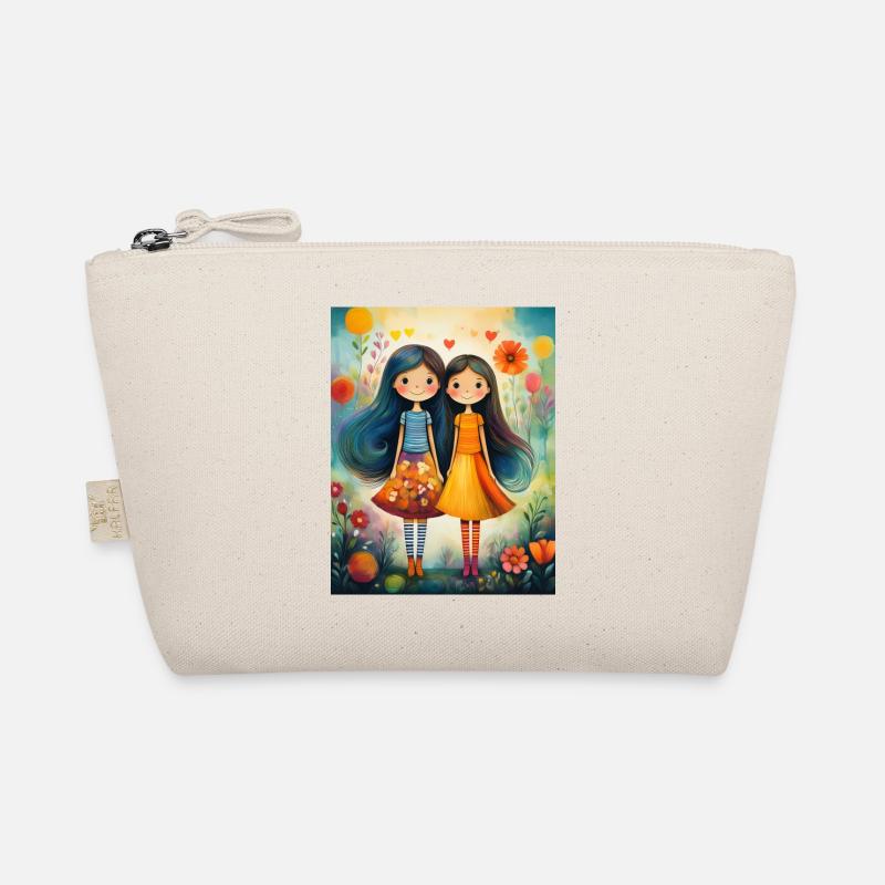 Lächelnde Mädchen mit Blumendekor Bio-Täschchen