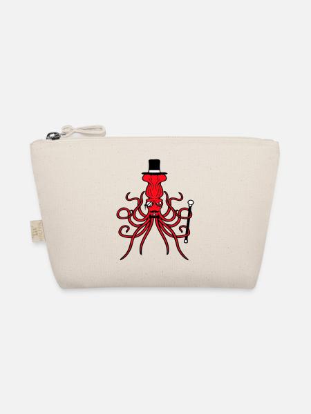 Kraken Mr. Sir Top Hat Monocle Glasses Empire - Organic Pouch - nature - Front