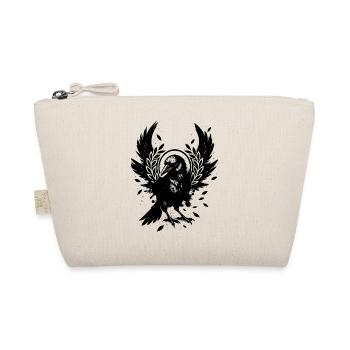 Stylized crow – mystical black and white motif - Organic Pouch - nature - Front