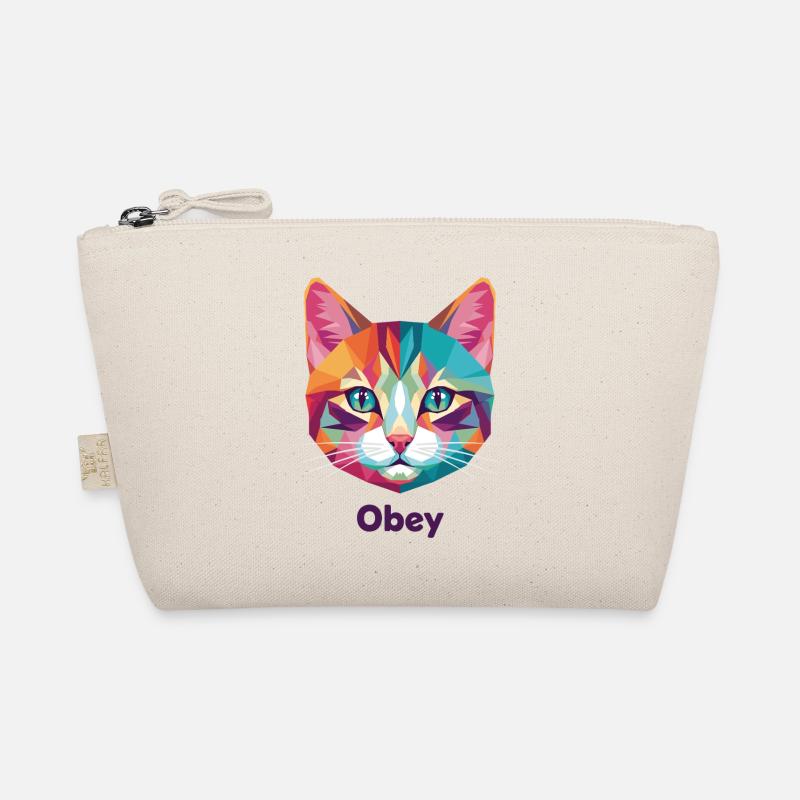Geometrischer Katzenkopf mit Obey-Text Bio-Täschchen