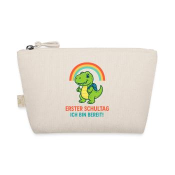 Erster Schultag | Dino mit Ranzen & Regenbogen - Bio-Täschchen - Natur - Vorne