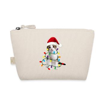 Festive Cat with Christmas Lights and Santa Hat, - Organic Pouch - nature - Front