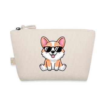 Playful Corgi with Sunglasses - Organic Pouch - nature - Front