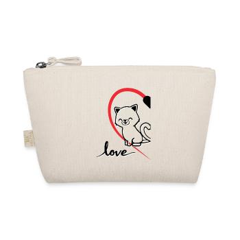 Cat with the inscription Love half of a heart - Organic Pouch - nature - Front