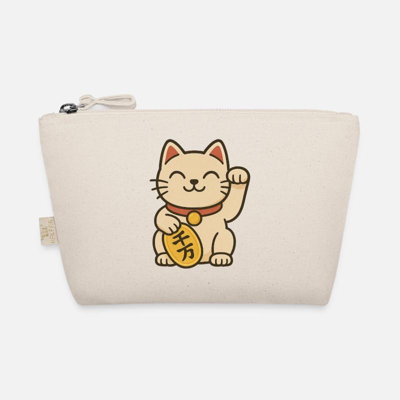 Maneki Neko Glücksmünze - Bio-Täschchen - Natur