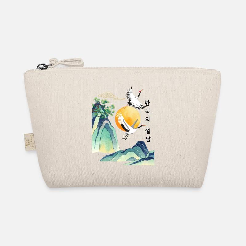 Korean Seollal Design – Cranes and Sun - Bio-Täschchen - Natur
