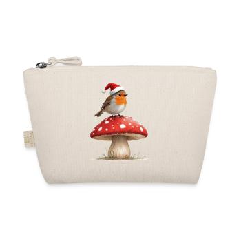Robin en chapeau de Père Noël sur un champignon rouge - Trousse biologique - nature - Devant