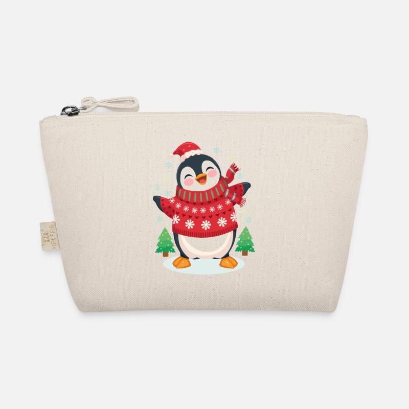 Festlicher Pinguin in rotem Strick - Bio-Täschchen - Natur
