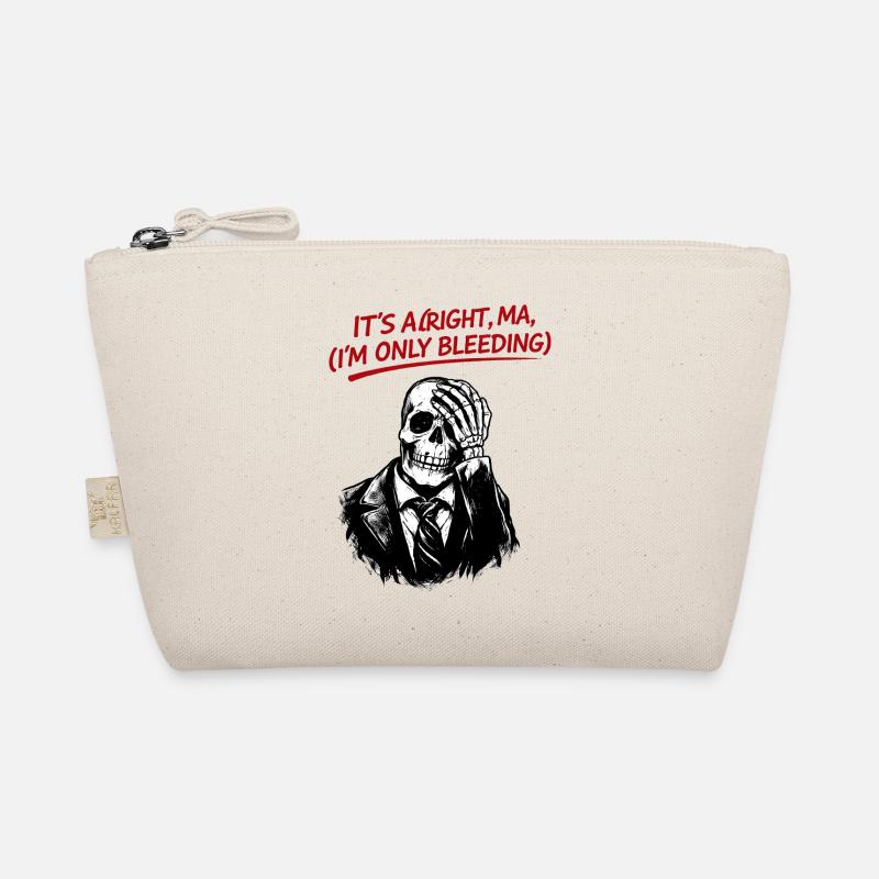 Skeleton in suit with red text Organic Pouch