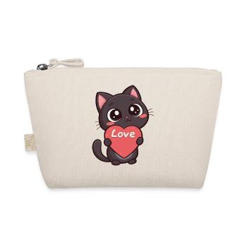 Chat noir à cœur Love - Trousse biologique - nature - Devant