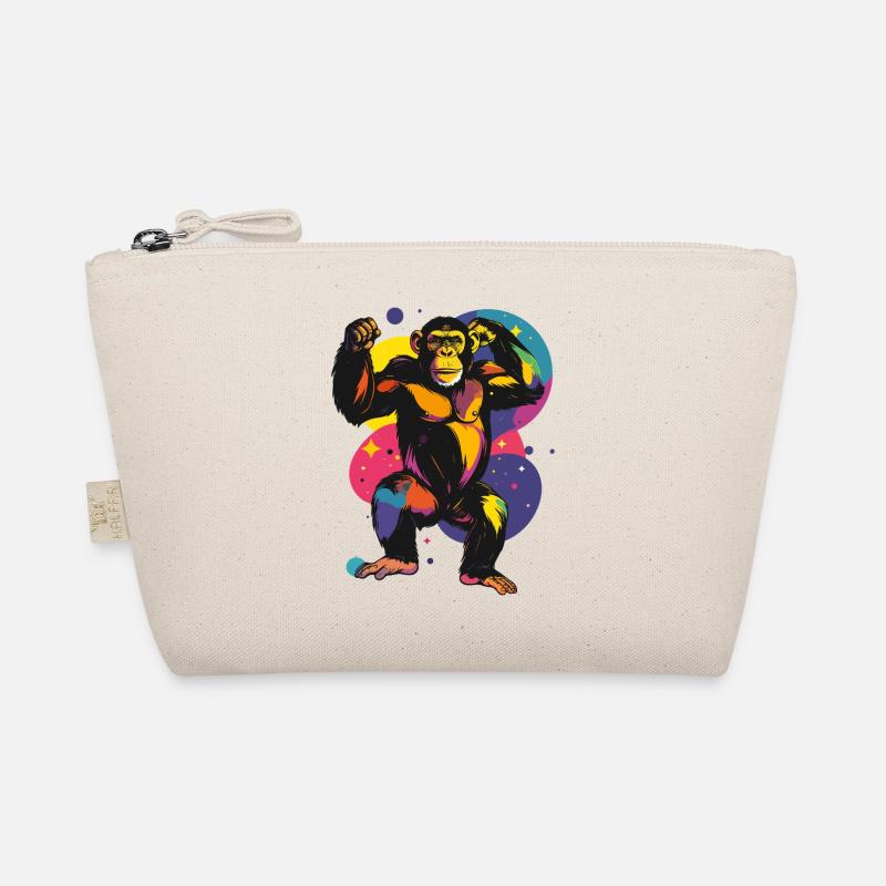 Colorful Standing Chimpanzee Monkey Pop Art Motif Organic Pouch