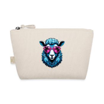 Blaues Schaf mit rosa Herzchenbrille - Bio-Täschchen - Natur - Vorne