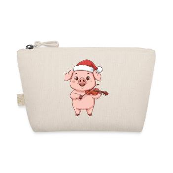 Christmas Pig Farm Animal Playing Violin - Organic Pouch - nature - Front