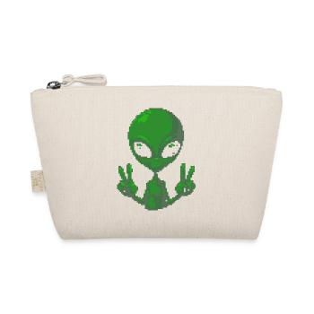 Pixel Alien Peace Sign Tee - Organic Pouch - nature - Front