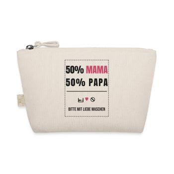 50% Mama 50% Papa Baby Waschetikett Spruch Familie - Bio-Täschchen - Natur - Vorne