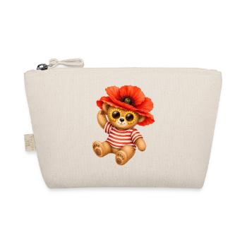 Cute Teddy Bear with Poppy Hat & Floral Glasses - Organic Pouch - nature - Front