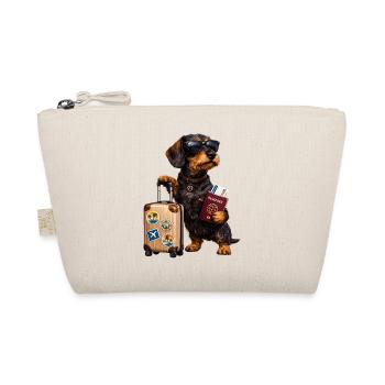Dachshund Motif Holiday – Funny Dog with Suitcase and - Organic Pouch - nature - Front