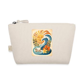 Sonne Meer Wellen Retro Strand Urlaub Line Art - Bio-Täschchen - Natur - Vorne
