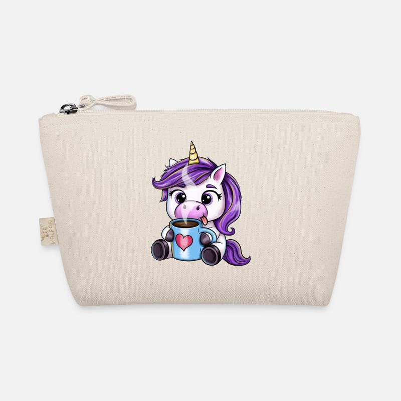 Süßes Einhorn mit Kaffeetasse - Bio-Täschchen - Natur