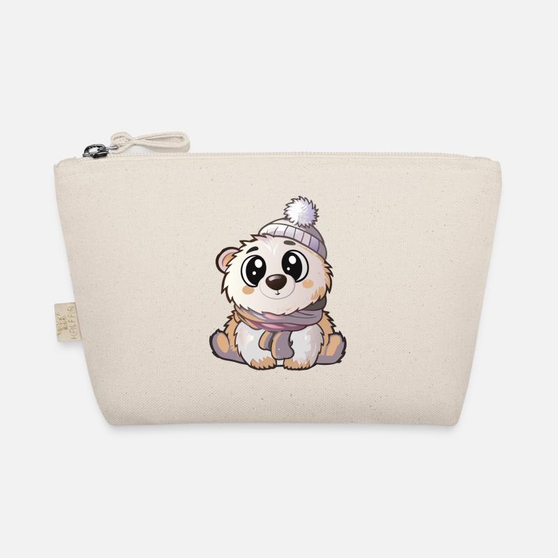 Ours polaire mignon avec écharpe et chapeau à pompon. Trousse biologique