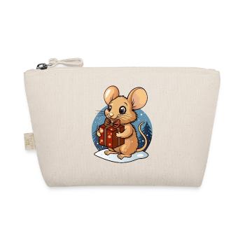 Cute mouse with gift at Christmas - Organic Pouch - nature - Front