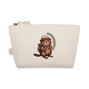 Funny beaver with hiking poles and backpack - Organic Pouch - nature - Front