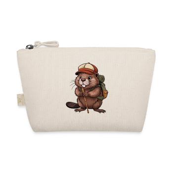 Funny beaver with hiking poles and backpack - Organic Pouch - nature - Front