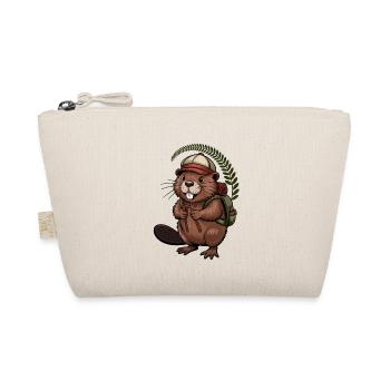 Funny beaver with hiking poles and backpack - Organic Pouch - nature - Front