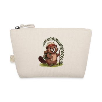 Funny beaver with hiking poles and backpack - Organic Pouch - nature - Front