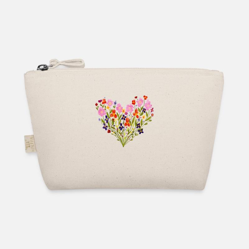 Aquarell Blumen-Herz - Bio-Täschchen - Natur