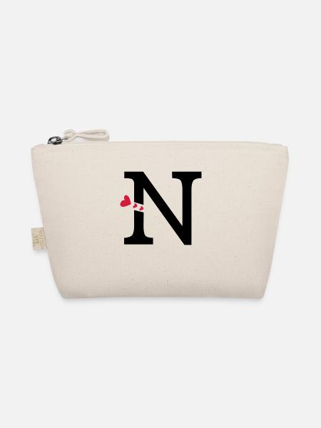 Großbuchstabe N mit Herzen - Bio-Täschchen - Natur - Vorne