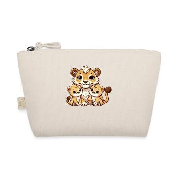 Loving Lion Mother With Two Cute Kids 2 - Organic Pouch - nature - Front