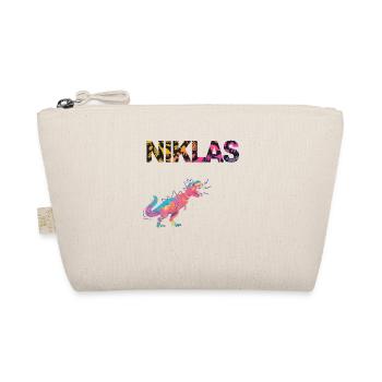 NIKLAS - Schöner Jungen Name mit Dinosaurier - Bio-Täschchen - Natur - Vorne