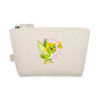 Cute green bird playing with butterfly - Organic Pouch - nature - Front