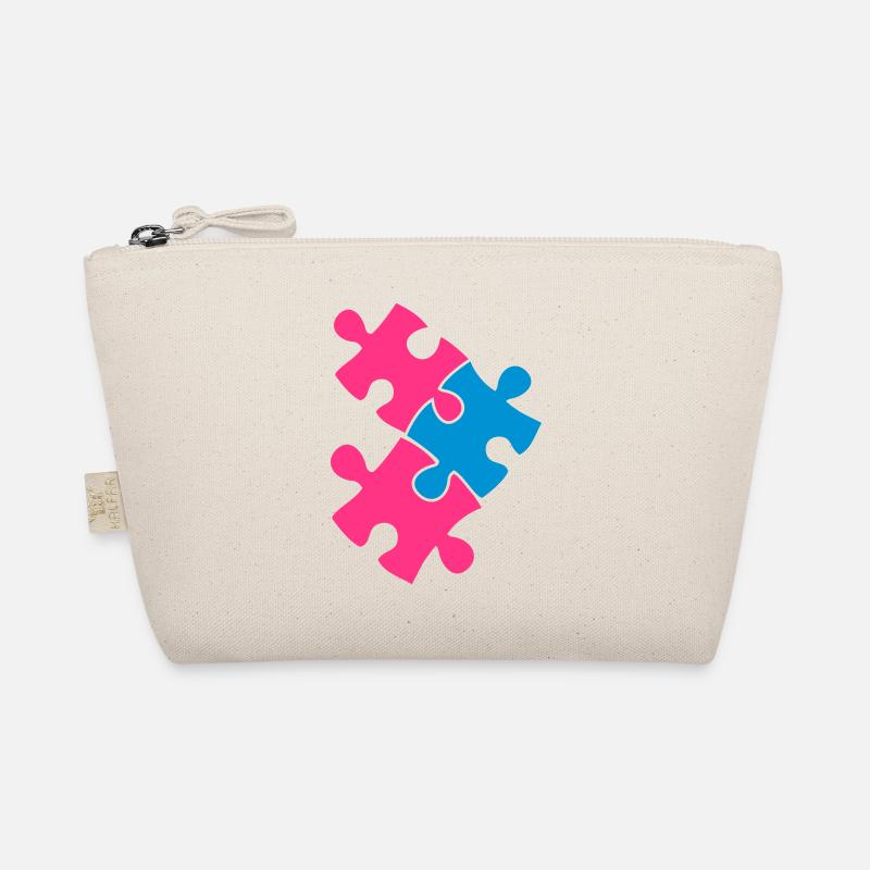 three jigsaw pieces fitting in two colour cute Organic Pouch