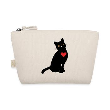 Katze mit Herz Schwarz Geschenk - Bio-Täschchen - Natur - Vorne