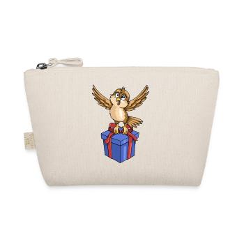 Lustiger Vogel mit Geschenk - Bio-Täschchen - Natur - Vorne