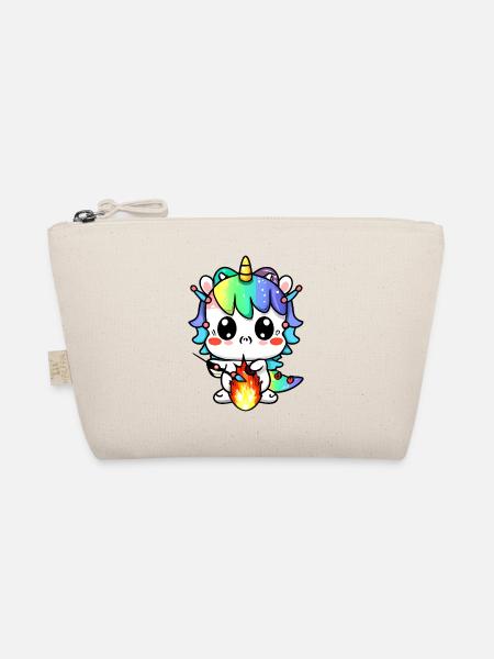 00221 süßes Drachen Einhorn Baby spielt mit Feuer - Bio-Täschchen - Natur - Vorne