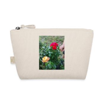 1 red rose and 1 yellow with small hand - Organic Pouch - nature - Front