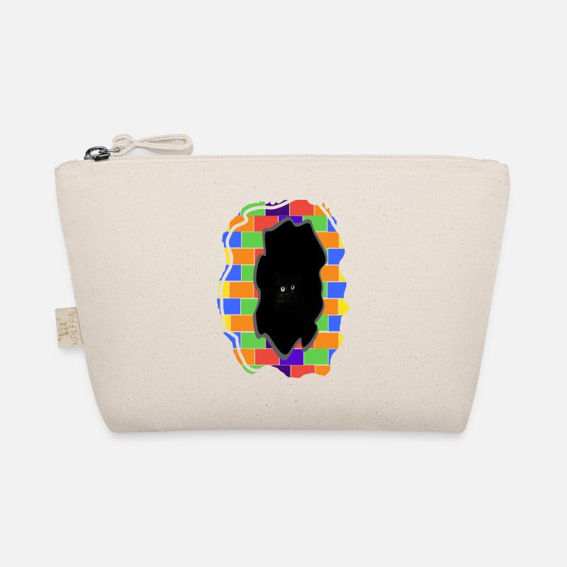 Black cat behind broken rainbow wall Organic Pouch