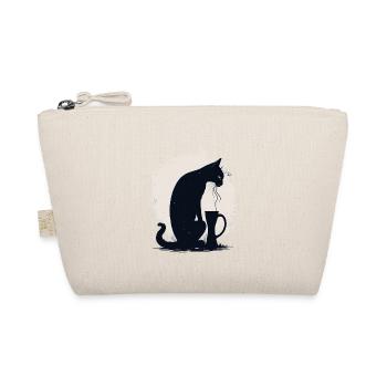 Black cat with coffee cup - Organic Pouch - nature - Front